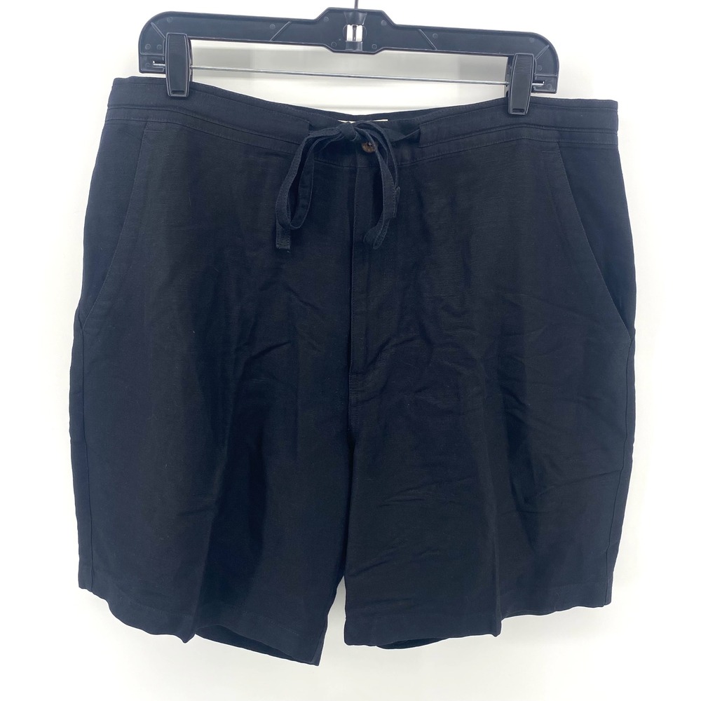 Cubavera Mens Black Linen Blend Drawstring Casual Shorts Size 38 RN37763